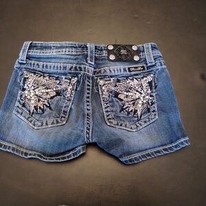 Miss Me Girls Blue Embroidered Denim Shorts